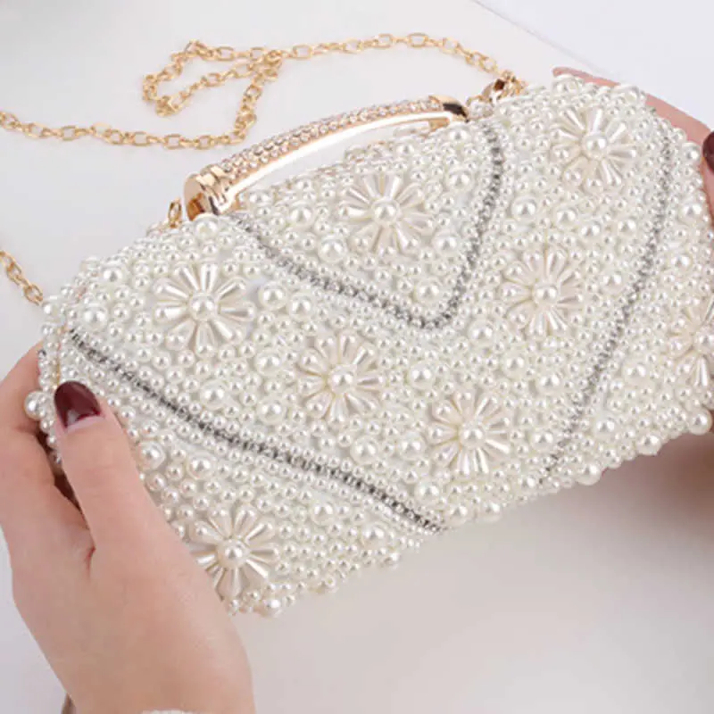 NEW Dazzling Beaded & Pearls Clutch store Bag